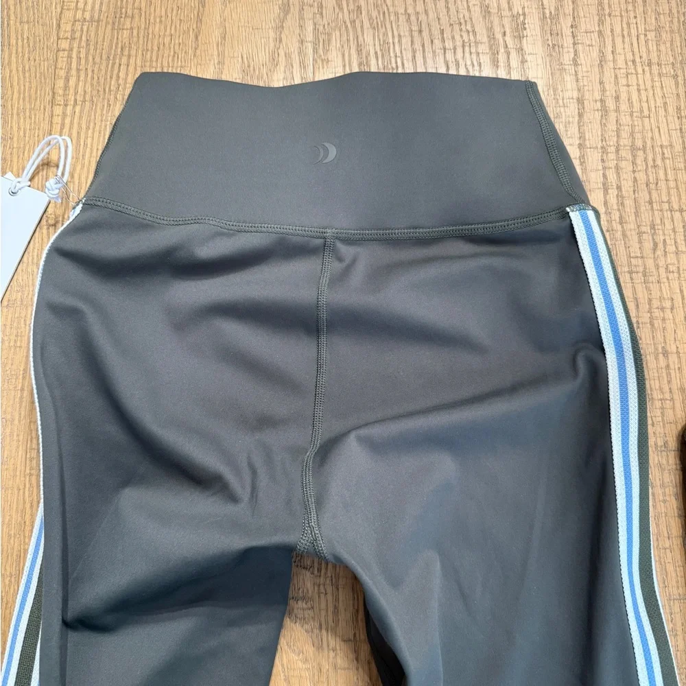 Z Supply Black Active Racerback Crop Top & Leggings Set with Blue-White Stripe
